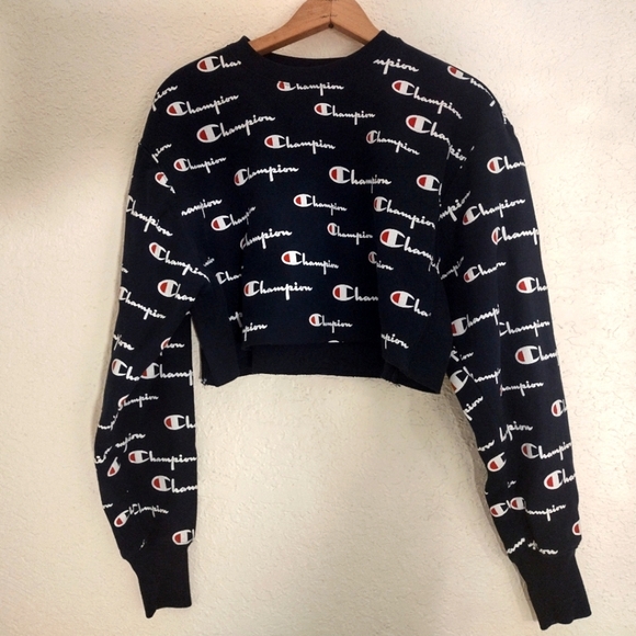 Champion Women Reverse Weave All-over Logo Cropped Cut Off Crewneck - Picture 4 of 9